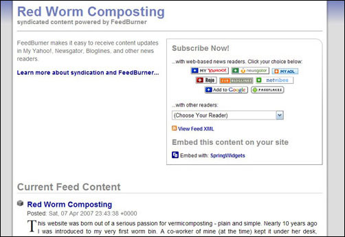 Feed Page for Red Worm Composting